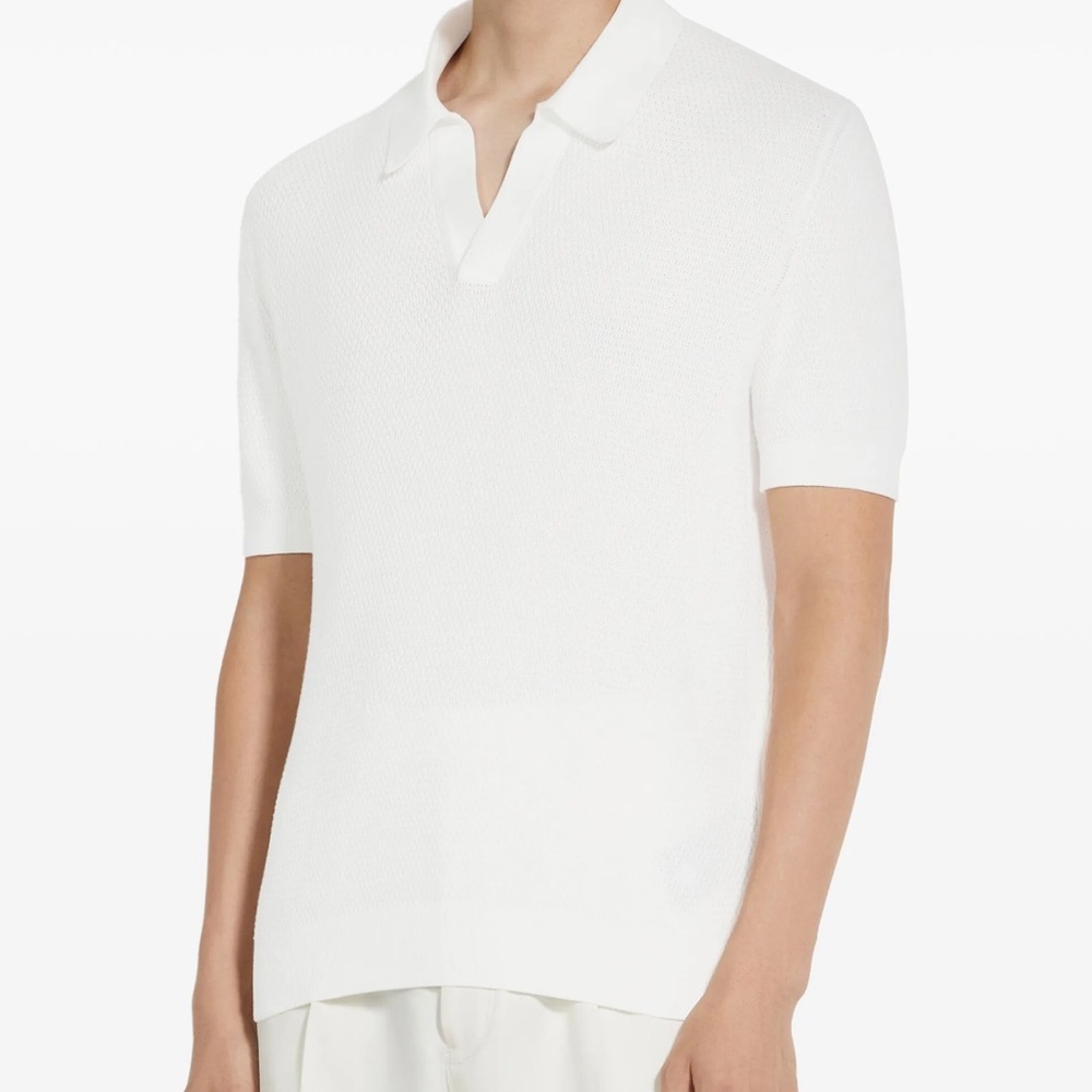 Zegna V-Neck Cotton Polo Shirt - Picture 4 of 9